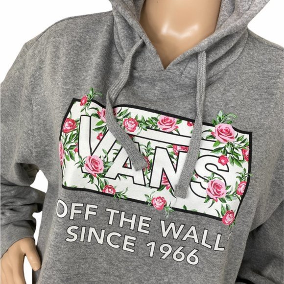💖MEGA SALE💖VANS Original HOODIE Grey Pullover Logo Roses Women VN0A4DIFGRH - Picture 3 of 7